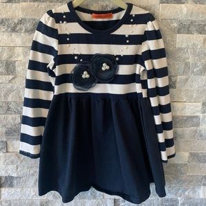 Striped Dress with Floral Embellishment